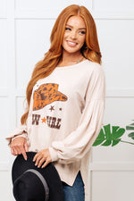 Hazel Blues® |  Cow Girl Graphic Pullover in Stone