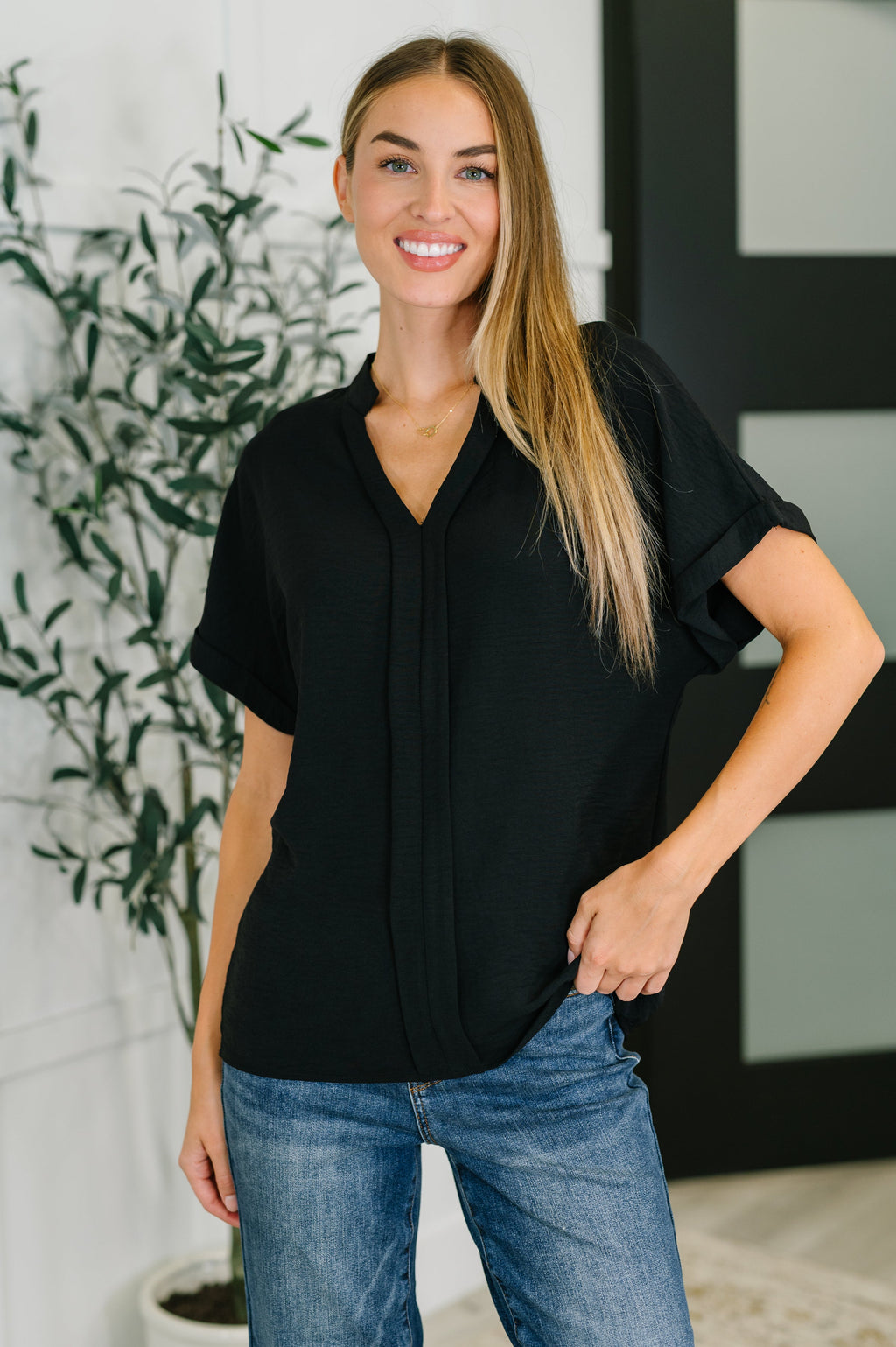 Hazel Blues® |  PREORDER: Crinkle Wove V-Neck Blouse in Four Colors