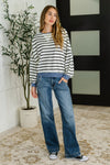 Hazel Blues® |  Cute in Comfort Crew Neck Pullover in White, Black and Denim