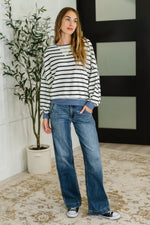 Hazel Blues® |  Cute in Comfort Crew Neck Pullover in White, Black and Denim