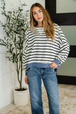 Hazel Blues® |  Cute in Comfort Crew Neck Pullover in White, Black and Denim