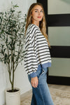 Hazel Blues® |  Cute in Comfort Crew Neck Pullover in White, Black and Denim