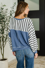 Hazel Blues® |  Cute in Comfort Crew Neck Pullover in White, Black and Denim