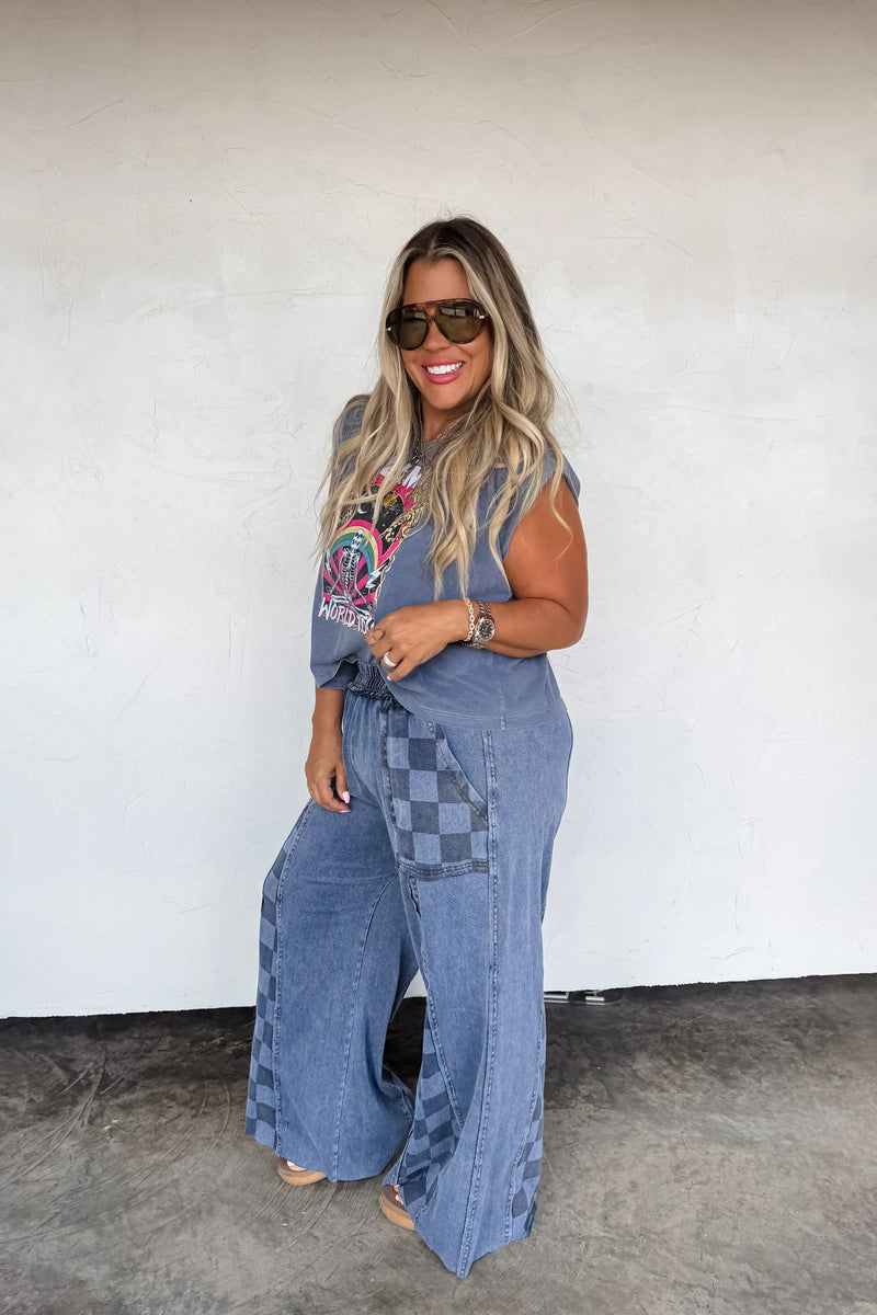 Hazel Blues® |  PREORDER: Groove on Checker Flare Pants
