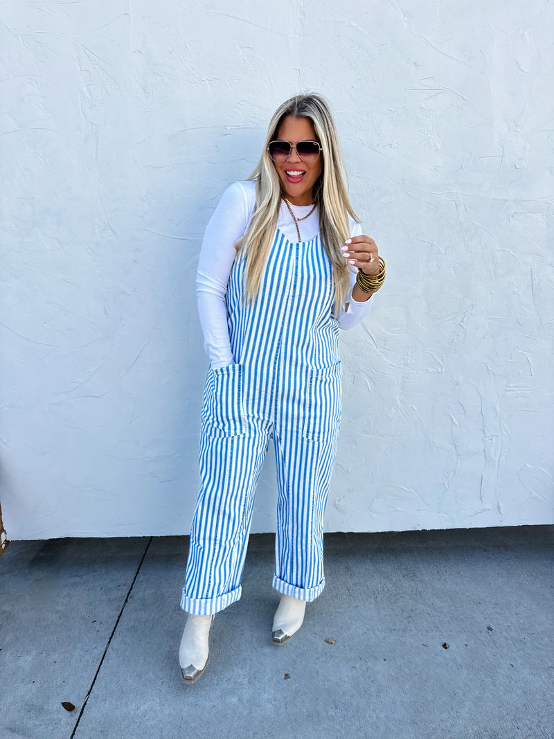 Hazel Blues® |  PREORDER: Blue Stripe Britte Romper Overalls