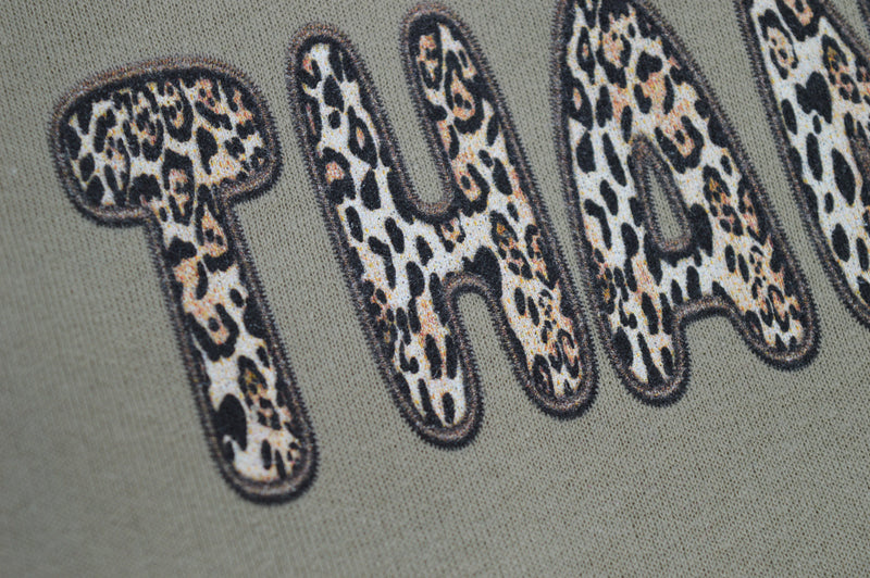 Hazel Blues® |  Thankful Leopard Faux Patch Sweatshirt