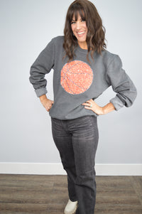 Hazel Blues® |  Large Basketball Faux Glitter Graphic Sweatshirt