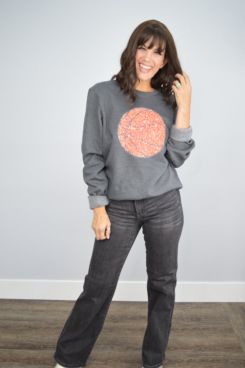 Hazel Blues® |  Large Basketball Faux Glitter Graphic Sweatshirt