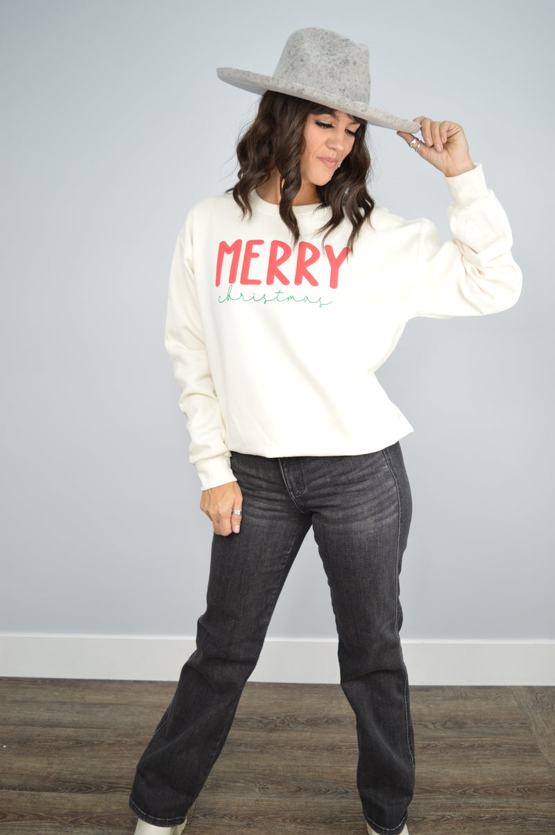 Hazel Blues® |  Merry Christmas Puff Print Graphic Sweatshirt