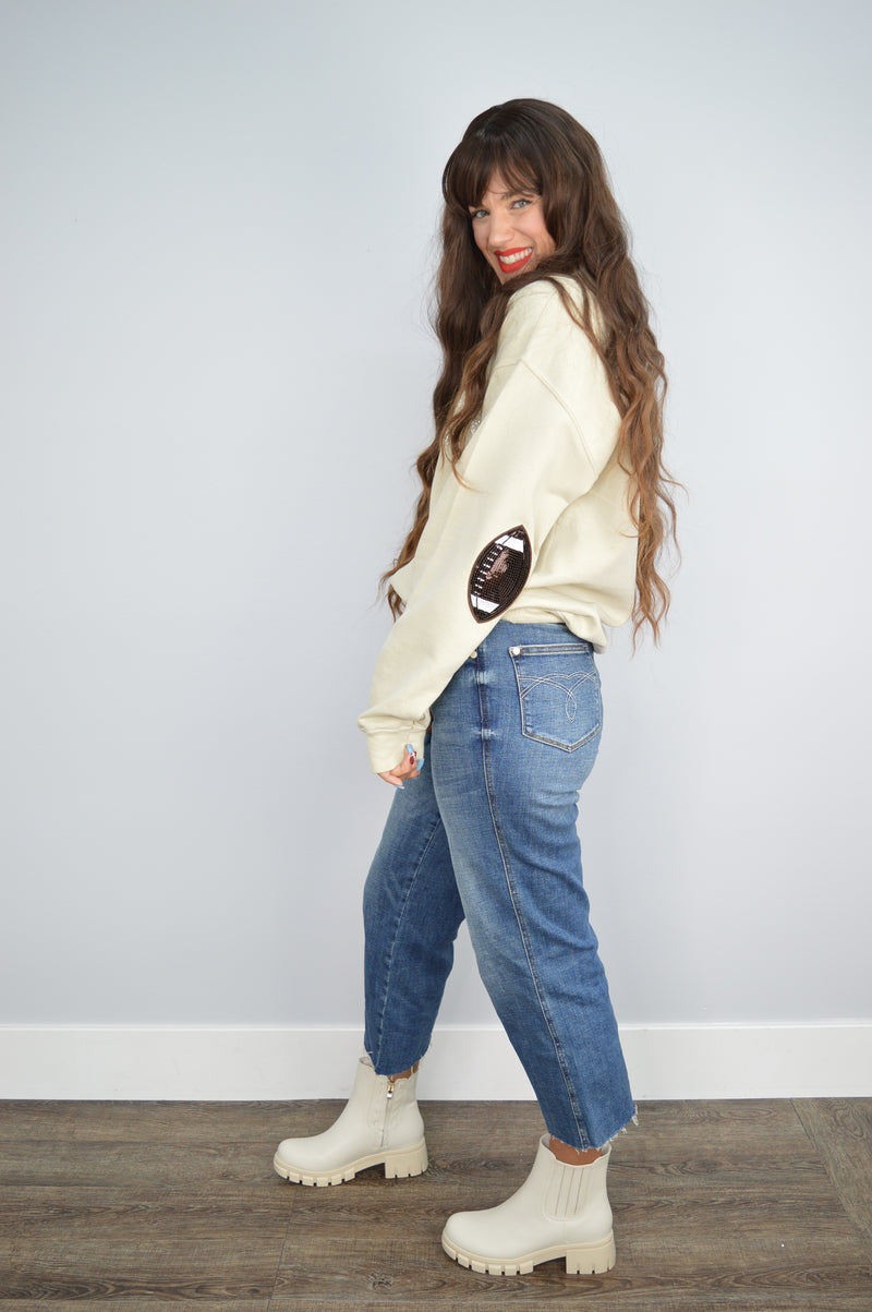 Hazel Blues® |  Game Day Pearl w/Football Patch Sweatshirt