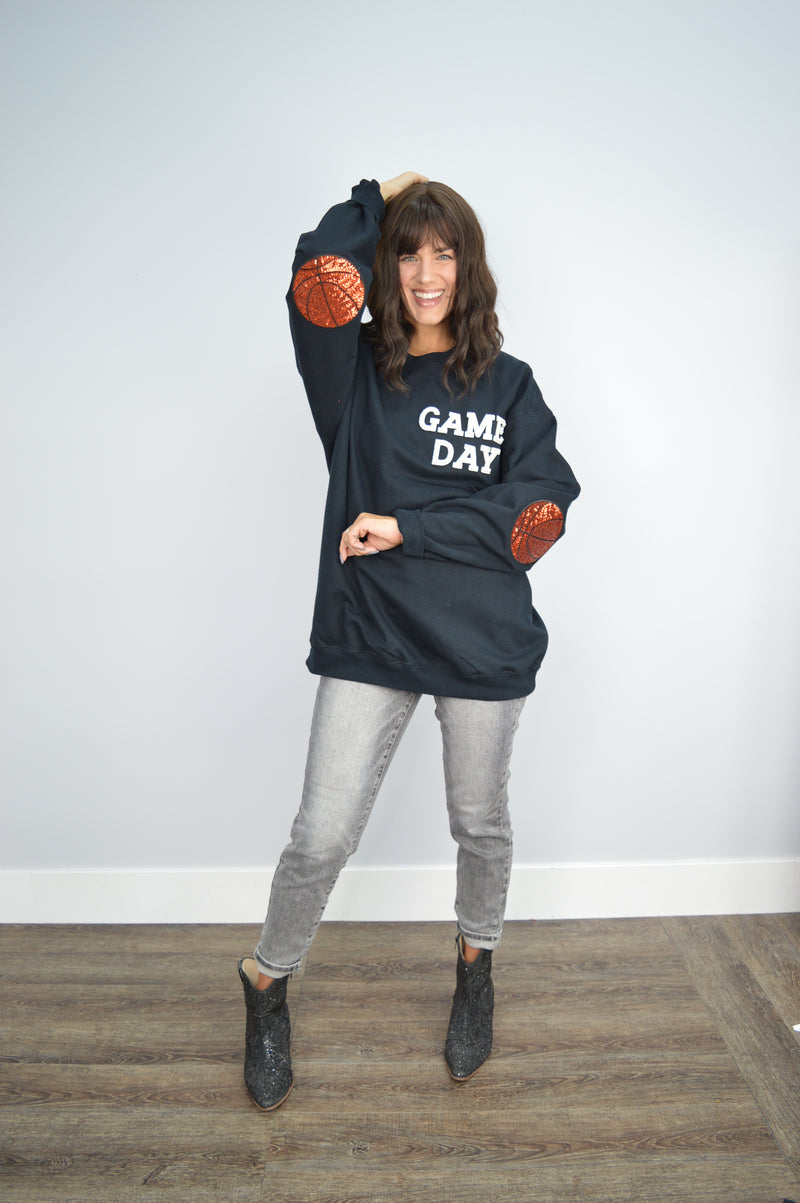 Hazel Blues® |  Game Day Pearl w/Basketball Patch Sweatshirt