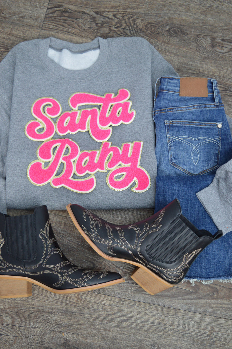 Hazel Blues® |  Santa Baby Chenille Patch Sweatshirt: HOT PINK