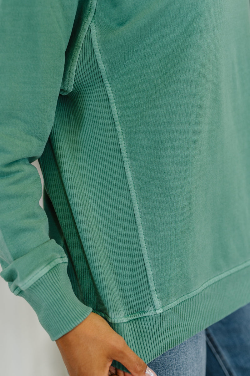 Hazel Blues® |  Daily Ease Mineral Wash Pullover in Dark Green