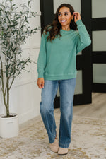 Hazel Blues® |  Daily Ease Mineral Wash Pullover in Dark Green