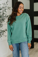 Hazel Blues® |  Daily Ease Mineral Wash Pullover in Dark Green