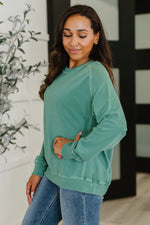 Hazel Blues® |  Daily Ease Mineral Wash Pullover in Dark Green