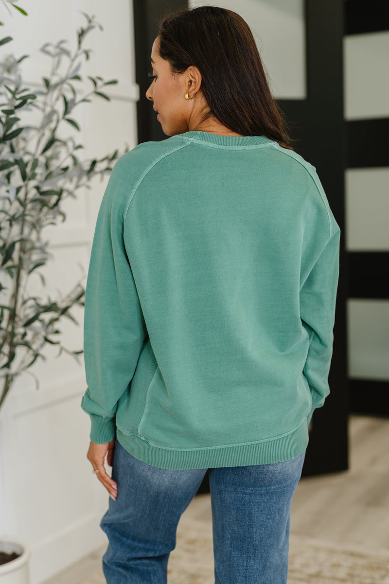 Hazel Blues® |  Daily Ease Mineral Wash Pullover in Dark Green