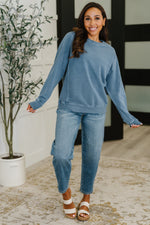 Hazel Blues® |  Daily Ease Mineral Wash Pullover in Dusty Blue