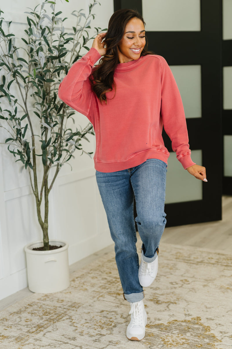 Hazel Blues® |  Daily Ease Mineral Wash Pullover in Ruby