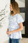 Hazel Blues® |  Dainty Lil' Thing Balloon Sleeve Blouse in Ivory/Blue