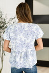 Hazel Blues® |  Dainty Lil' Thing Balloon Sleeve Blouse in Ivory/Blue