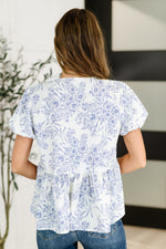 Hazel Blues® |  Dainty Lil' Thing Balloon Sleeve Blouse in Ivory/Blue