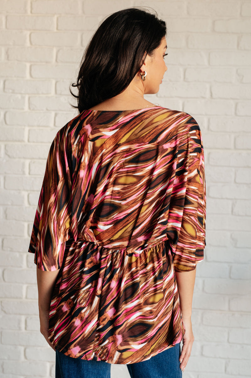 Hazel Blues® |  Dearest Dreamer Peplum Top in Abstract Mocha