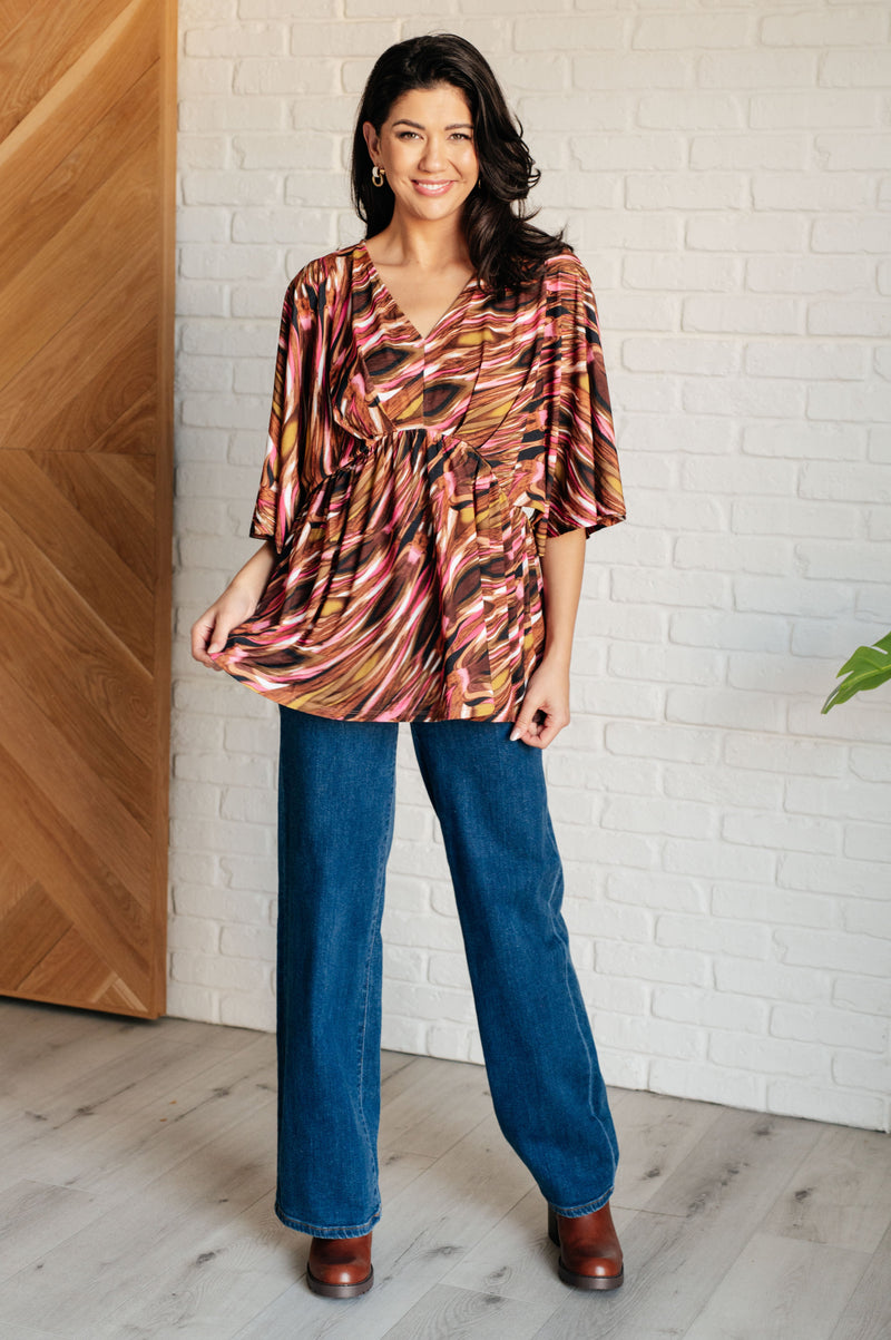 Hazel Blues® |  Dearest Dreamer Peplum Top in Abstract Mocha