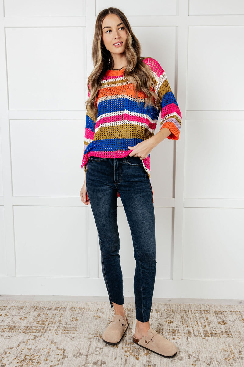 Hazel Blues® |  Deep Thoughts Striped Loose Knit Top