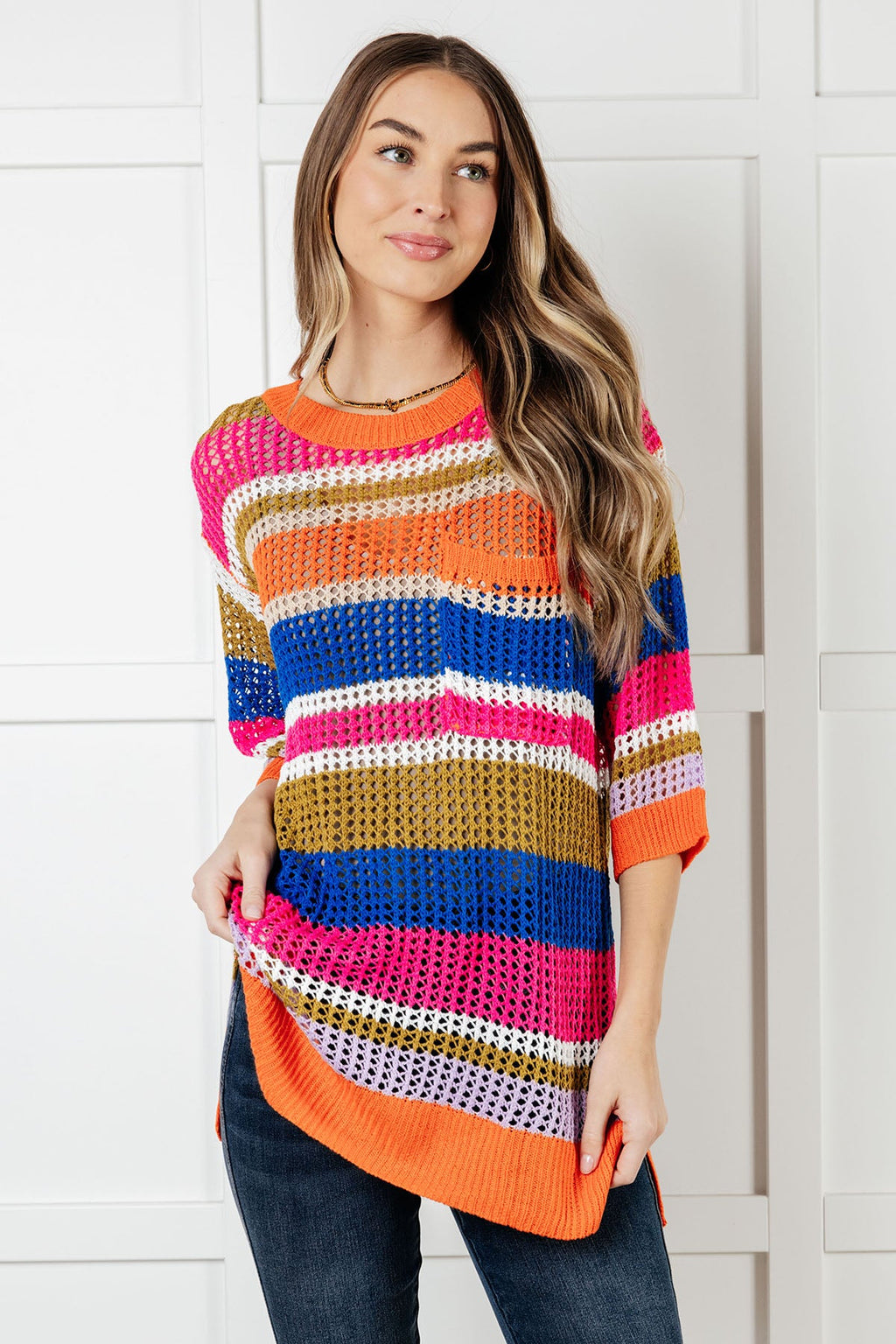 Hazel Blues® |  Deep Thoughts Striped Loose Knit Top