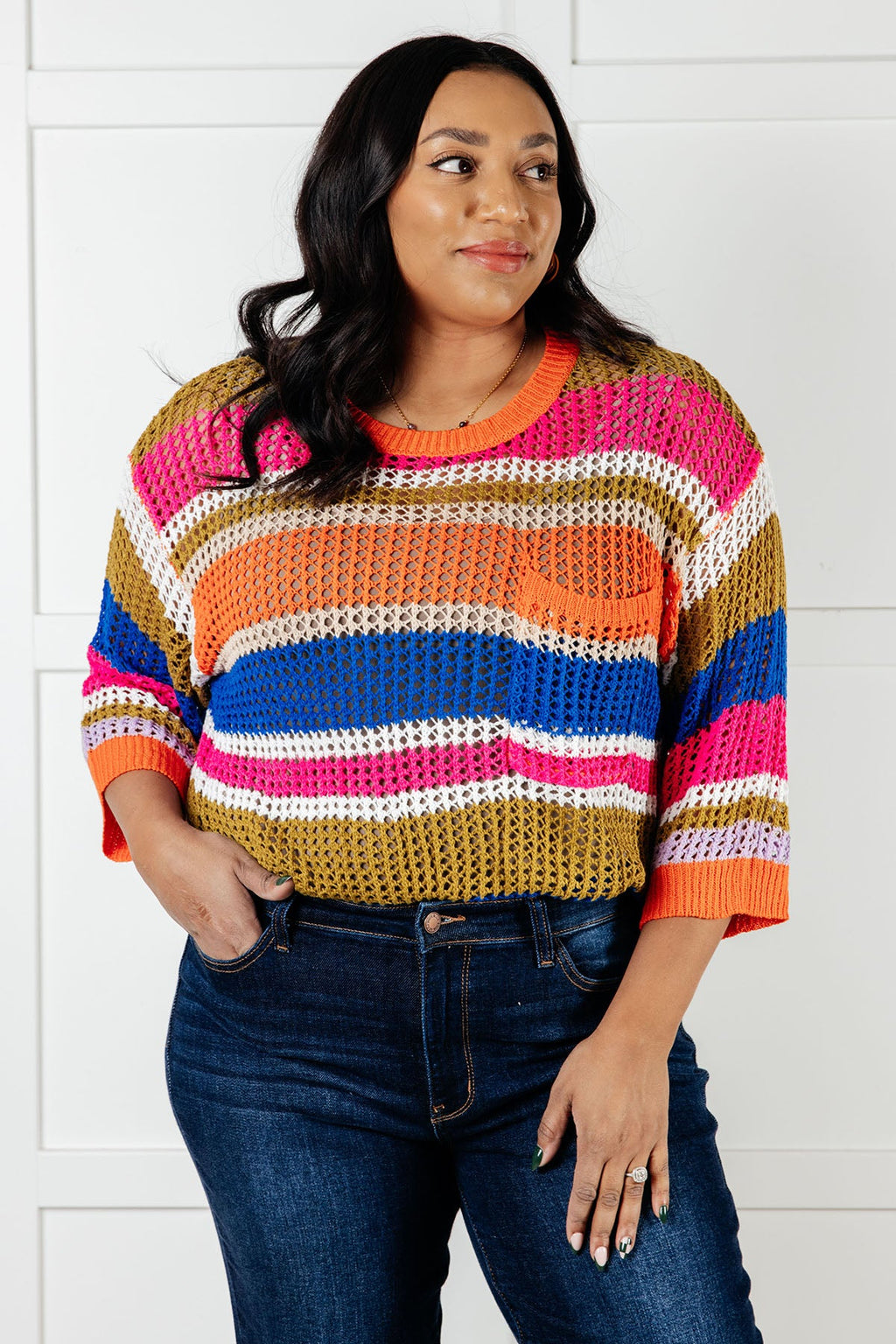 Hazel Blues® |  Deep Thoughts Striped Loose Knit Top