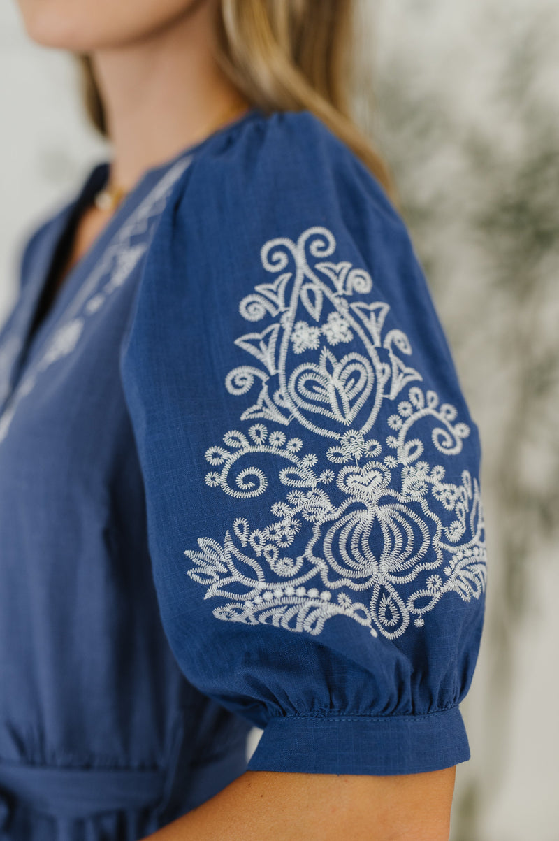 Hazel Blues® |  Delicate Devotion Puff Sleeve Dress in Blue