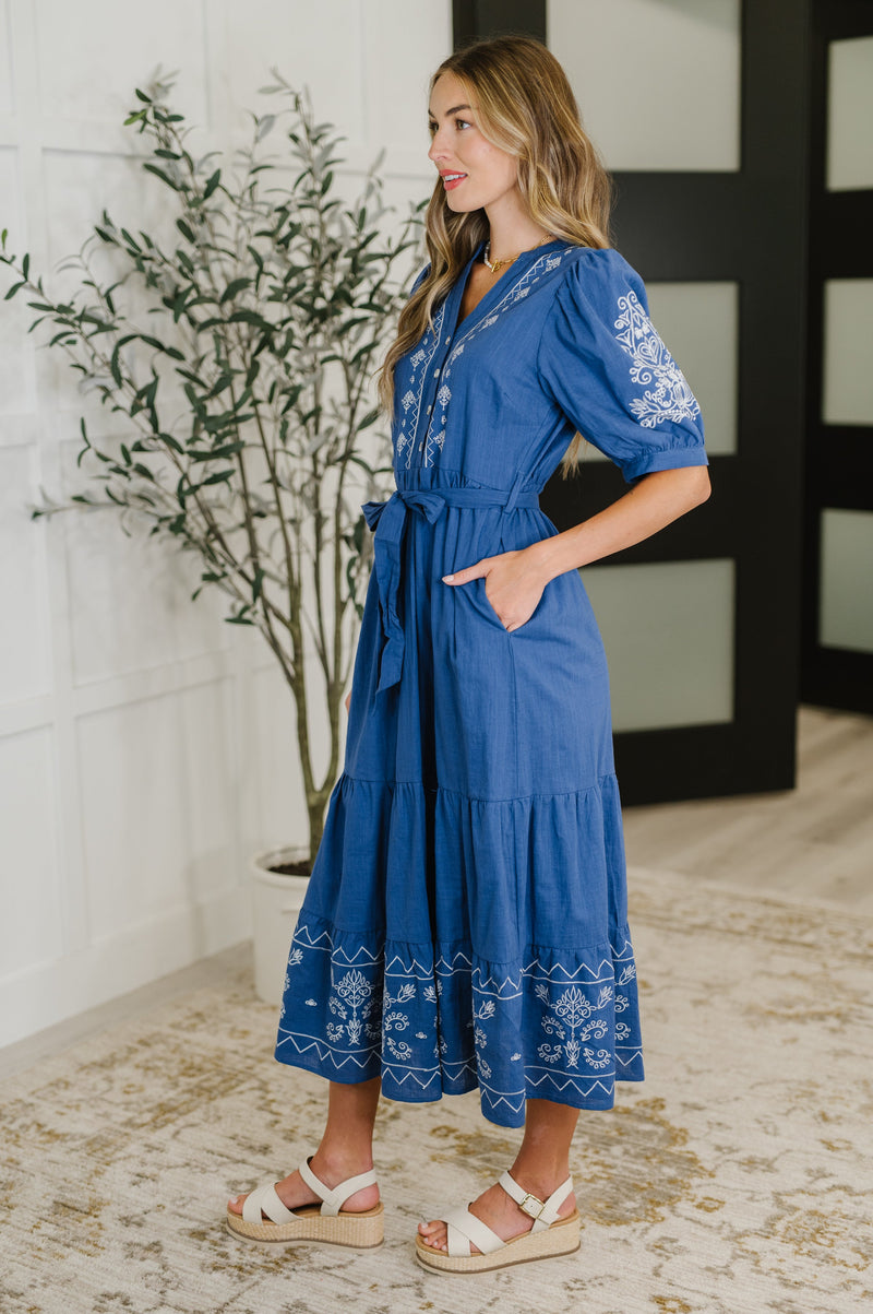 Hazel Blues® |  Delicate Devotion Puff Sleeve Dress in Blue