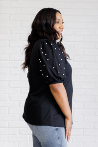 Hazel Blues® |  Diamonds and Pearls Puff Sleeve Top in Black