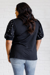 Hazel Blues® |  Diamonds and Pearls Puff Sleeve Top in Black