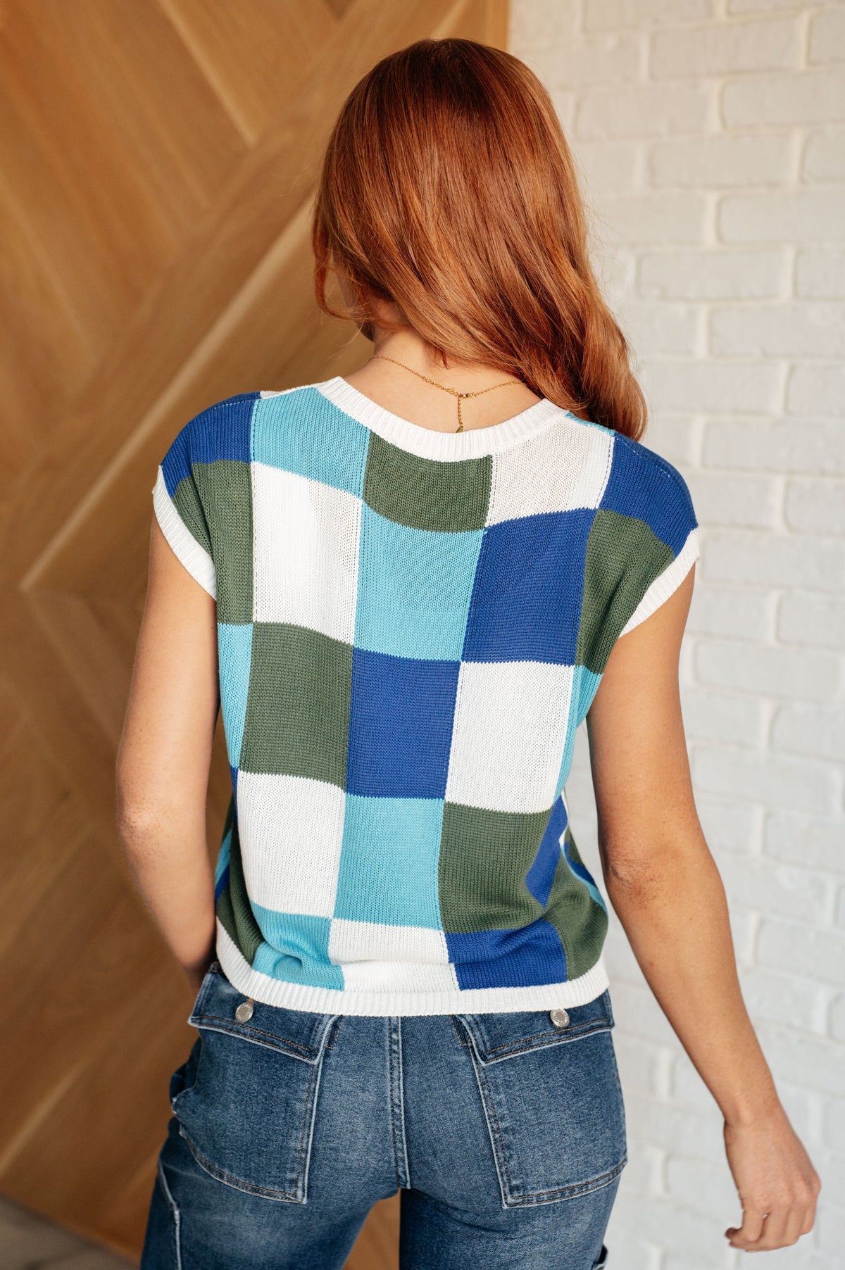 Hazel Blues® |  Disco Darling Checkered Sleeveless Sweater