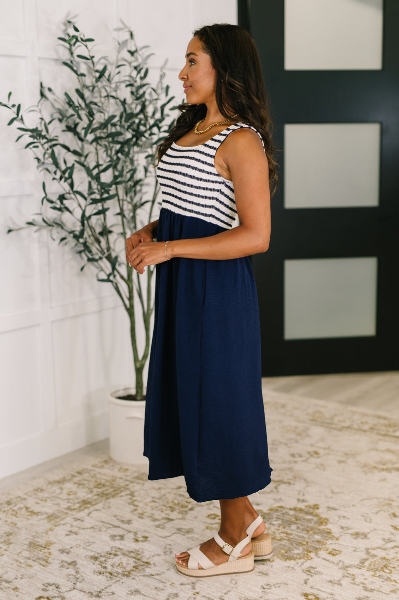 Hazel Blues® |  Dockside Darling Midi Dress in Navy
