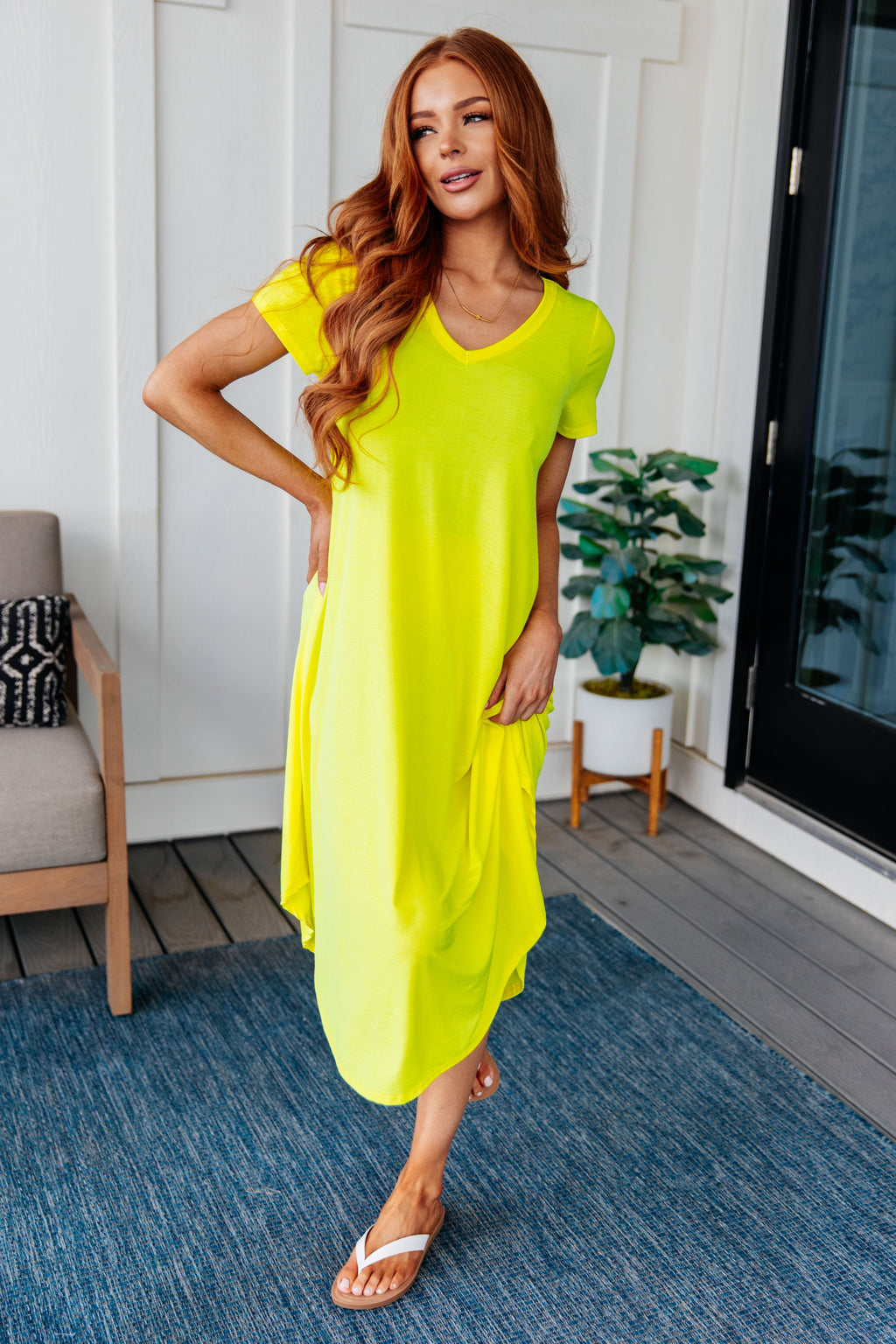 Hazel Blues® |  Dolman Sleeve Maxi Dress in Neon Yellow