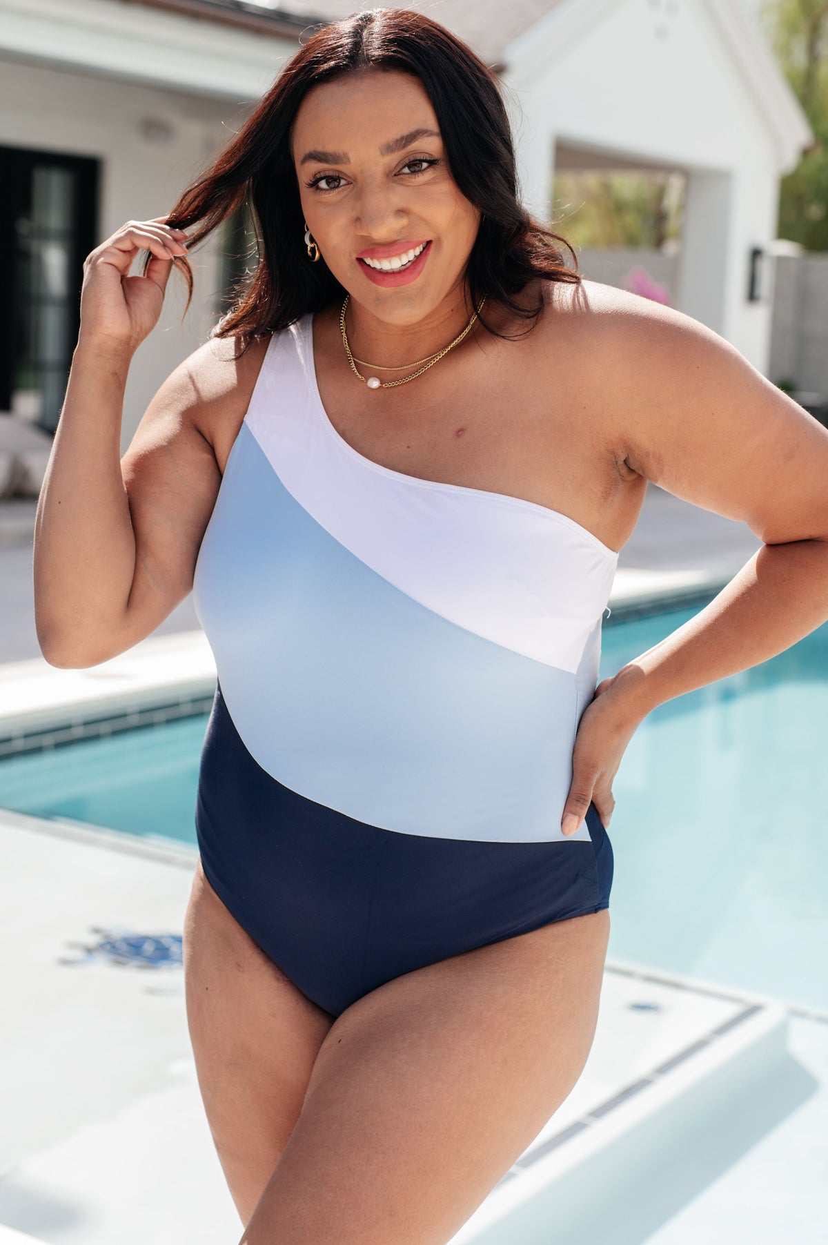 Hazel Blues® |  Dominica Color Block Asymmetrical Swimsuit