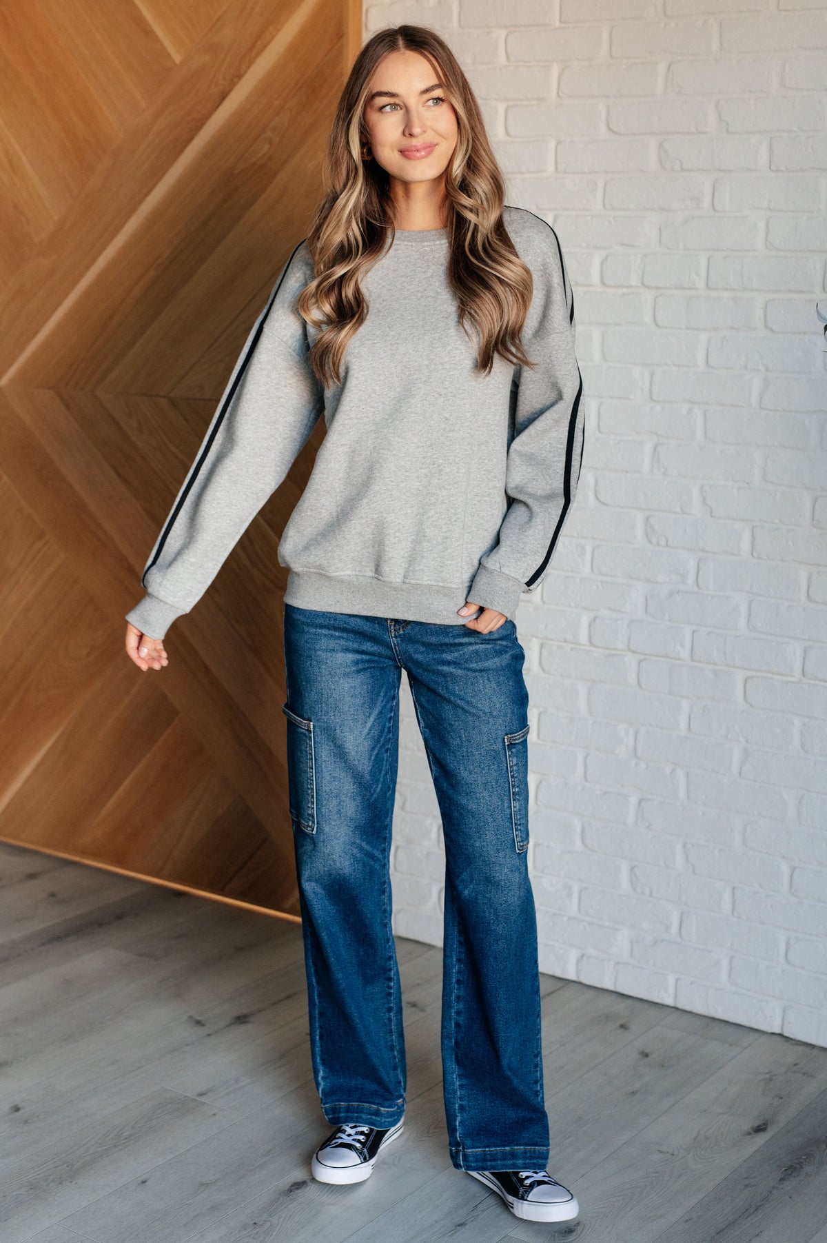 Hazel Blues® |  Don't Get Stuck Stripe Detail Sweatshirt