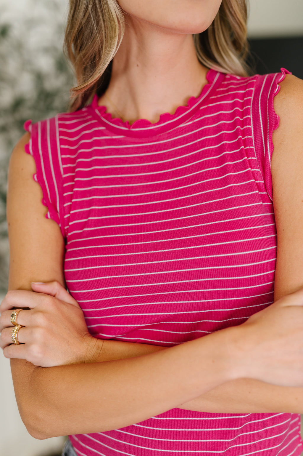 Hazel Blues® |  Doodle Me In Lettuce Round Neck Top in Hot Pink
