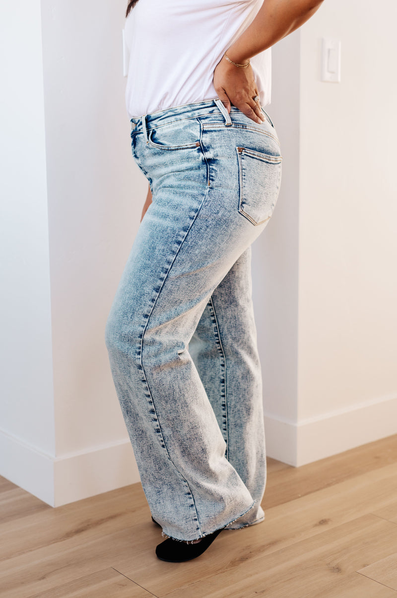 Hazel Blues® |  Dory High Waist Mineral Wash Raw Hem Wide Leg Jeans