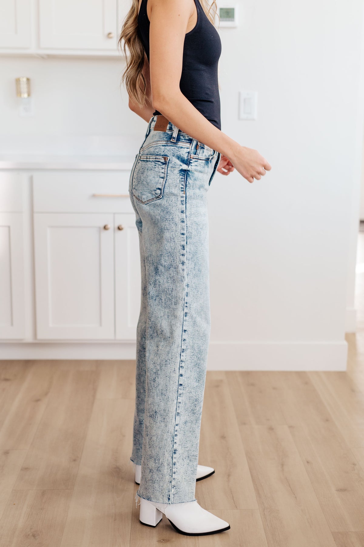 Hazel Blues® |  Dory High Waist Mineral Wash Raw Hem Wide Leg Jeans