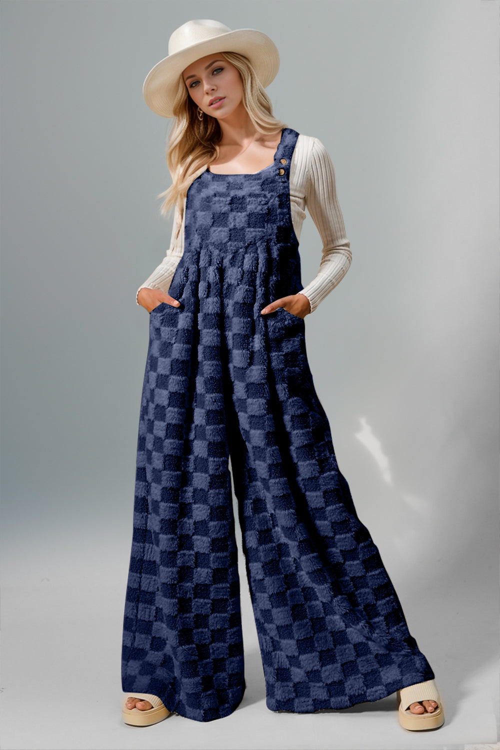 Hazel Blues® |  PRE-ORDER: Checkered Wide Leg Overalls with Pockets