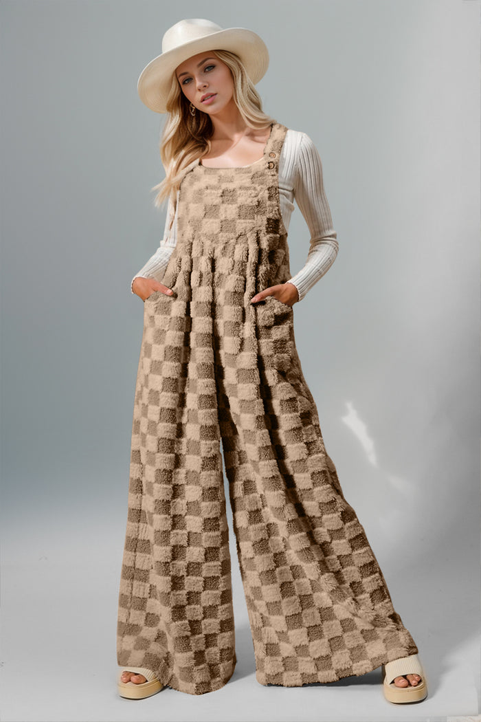 Hazel Blues® |  PRE-ORDER: Checkered Wide Leg Overalls with Pockets