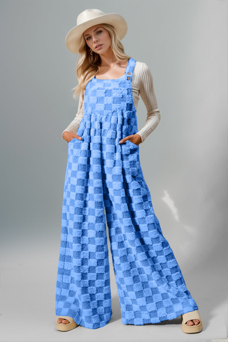 Hazel Blues® |  PRE-ORDER: Checkered Wide Leg Overalls with Pockets