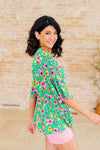Hazel Blues® |  Dreamer Peplum Top in Emerald and Pink Floral