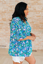 Hazel Blues® |  Dreamer Peplum Top in Navy and Mint Floral