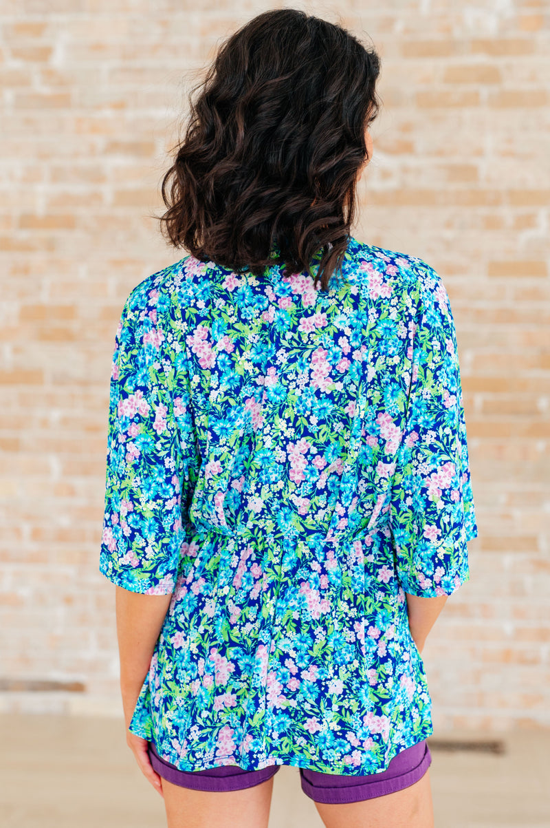 Hazel Blues® |  Dreamer Peplum Top in Navy and Mint Floral