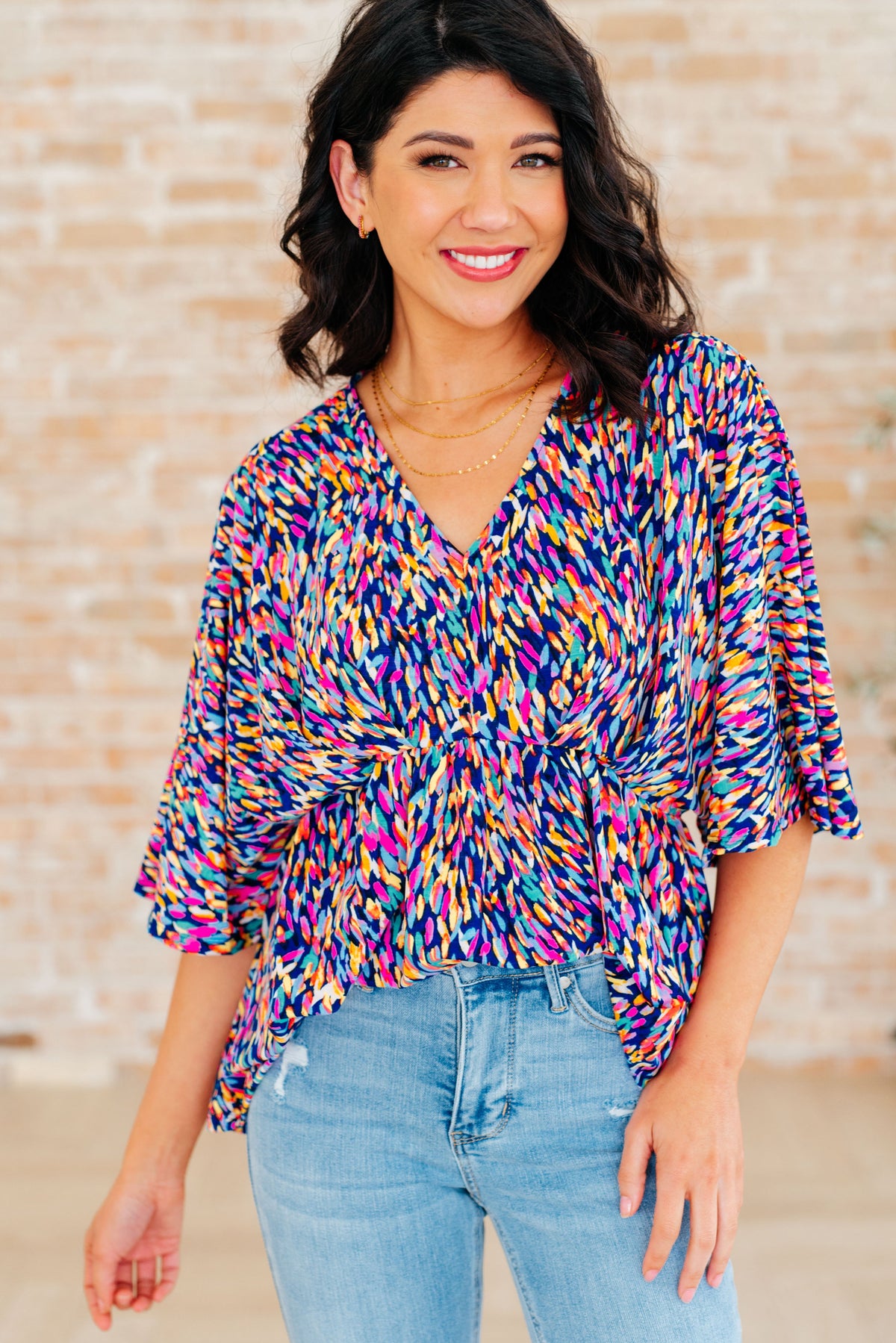 Hazel Blues® |  Dreamer Peplum Top in Painted Royal Multi